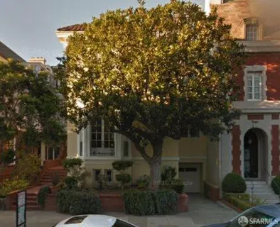 a front view of a house with plants and trees