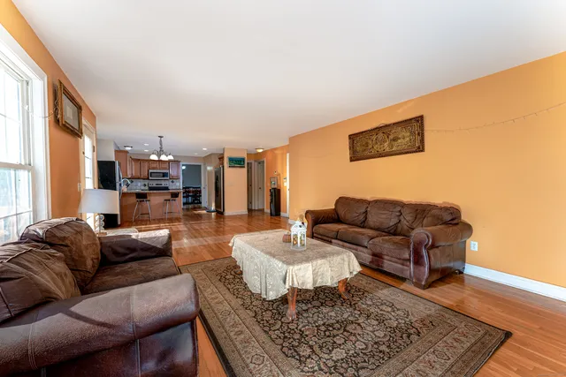 a living room with furniture and a rug