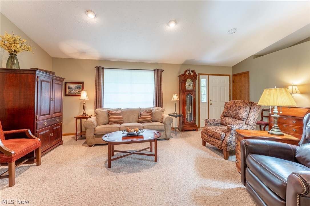 6341 Burbank Road Wooster, OH 44691 - Photo 9 of 36 Carpeted living room with vaulted ceiling