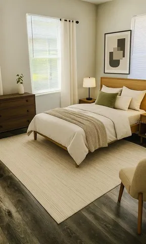 a bedroom with a bed and window