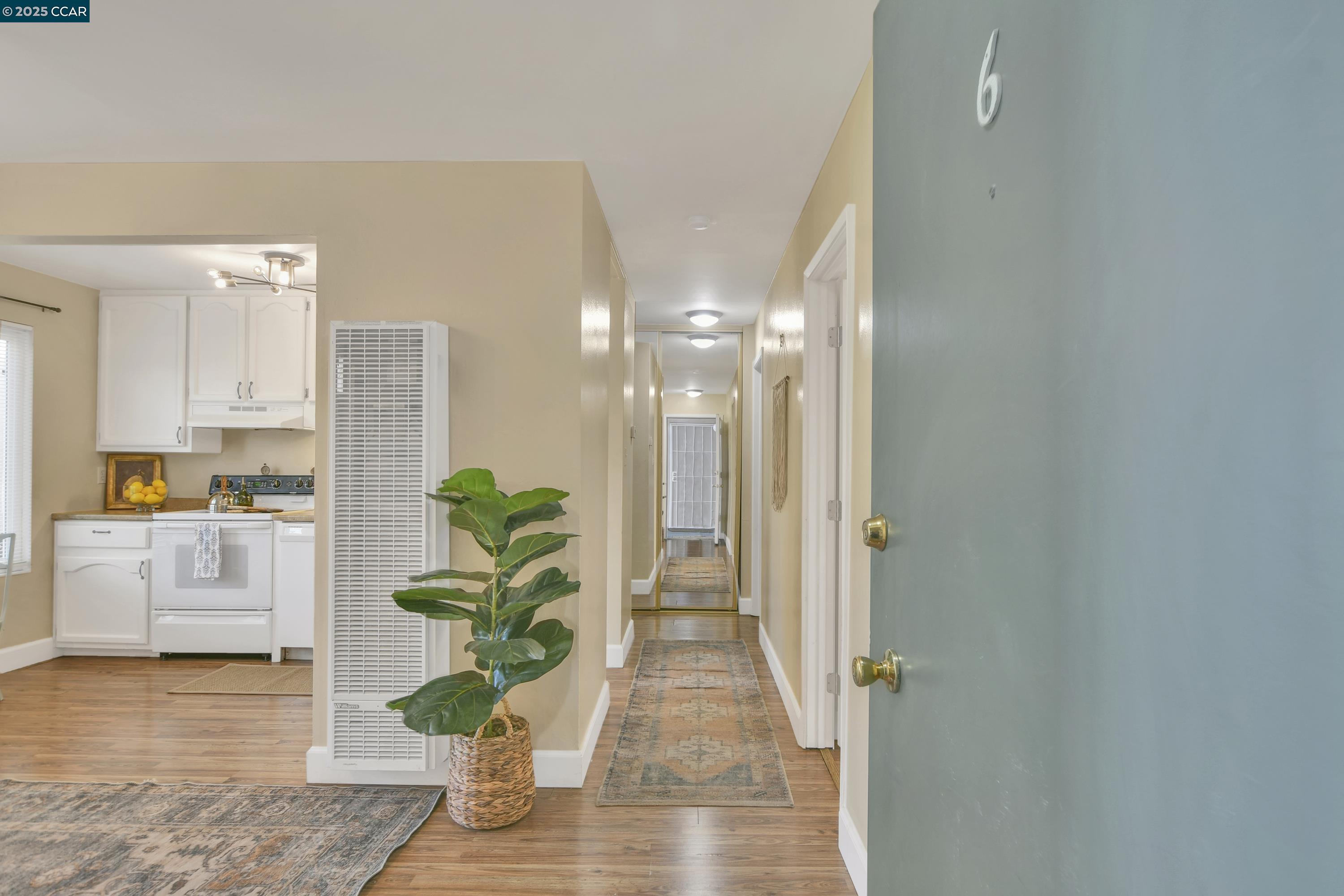 4888 Clayton Road, Unit 6 Concord, CA 94521 - Photo 3 of 16 a view of a hallway with wooden floor and a potted plant