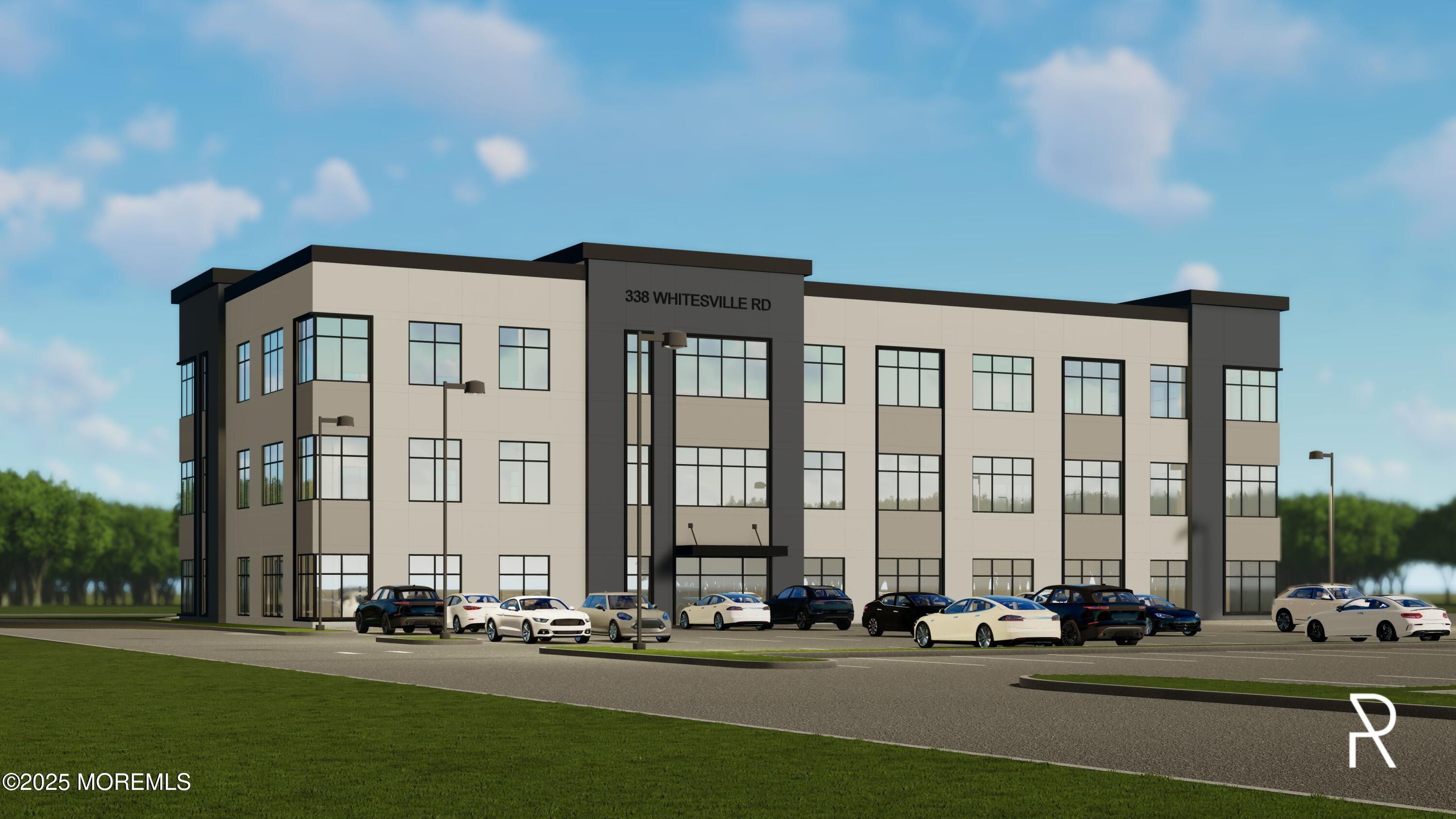 a front view of building with yard