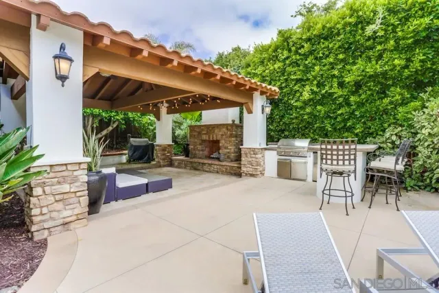 an outdoor space with seating