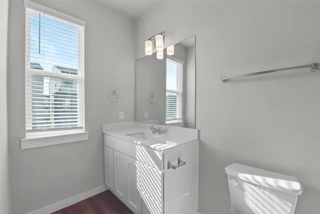 a bathroom with a sink a toilet and a mirror