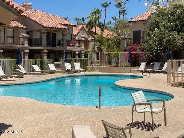 a view of a park and trees
