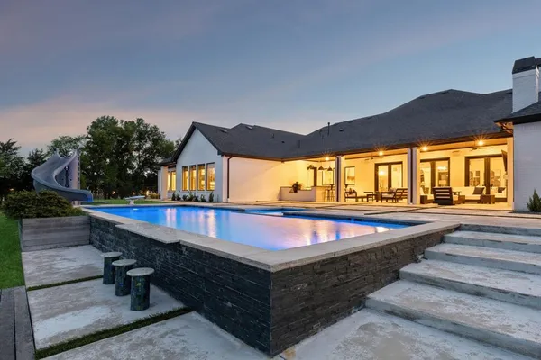 a view of a garden with a slide