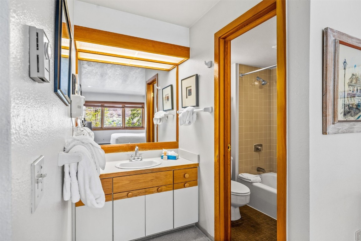 240 Tennis Club Road, Unit 1677 Keystone, CO 80435 - Photo 29 of 46 Ensuite bathroom featuring toilet, vanity, and bathtub / shower combination