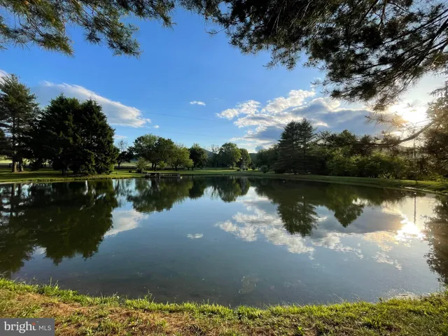 a view of lake with green space