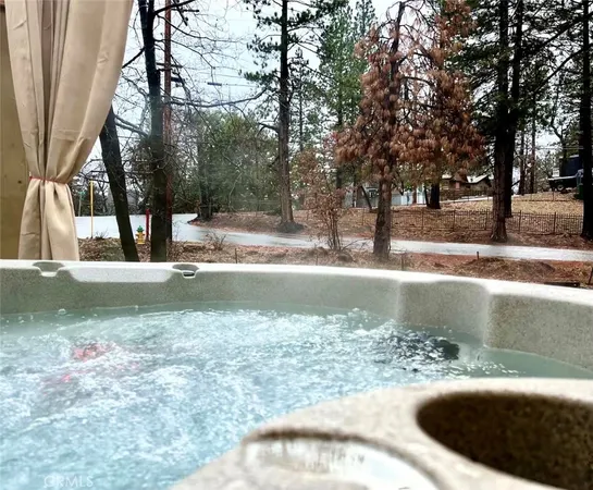 a view of a water fountain in the yard