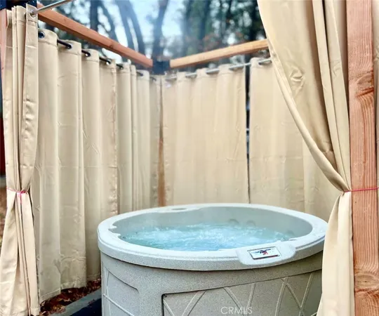 a view of a bathtub in the background