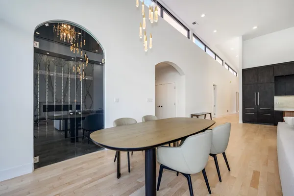 a view of a livingroom with furniture and wooden floor