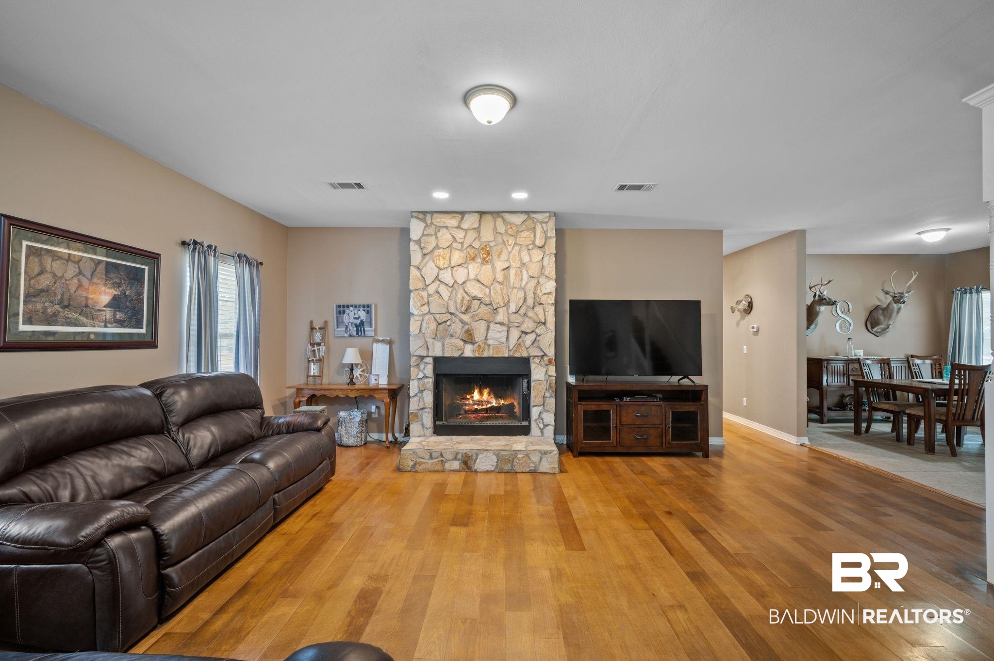 9539 Lakeview Road Bay Minette, AL 36507 - Photo 8 of 45 Living room featuring a fireplace and wood-type flooring