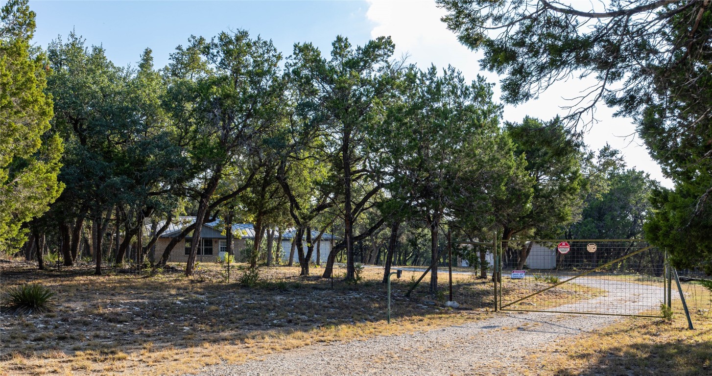 2501 Fischer Store Road Wimberley, TX 78676 - Photo 4 of 37 View of dirt / gravel driveway with a gated entry and view of wooded area