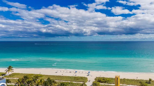 a view of a yard and an ocean view