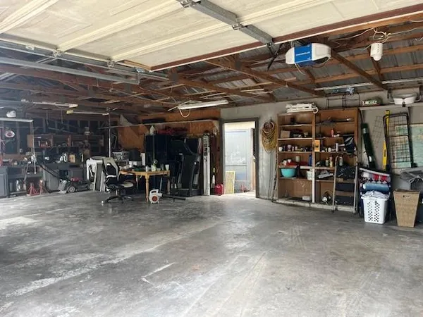 a view of a storage room with racks