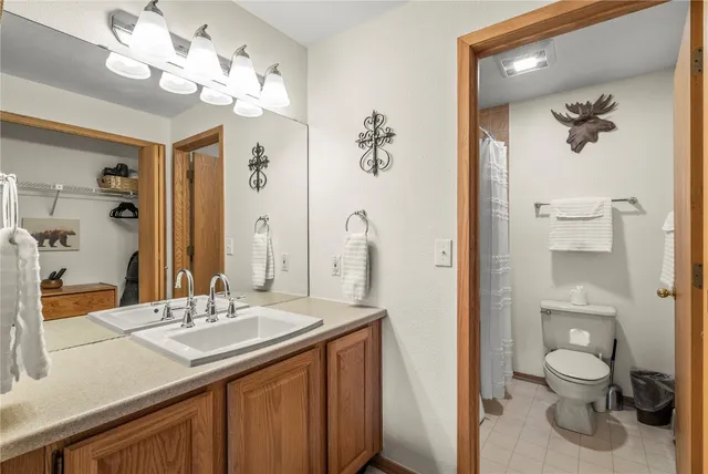 a bathroom with a sink a toilet and a mirror