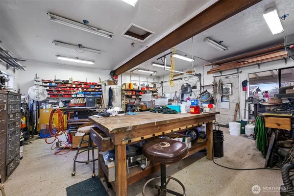a view of a storage area with racks