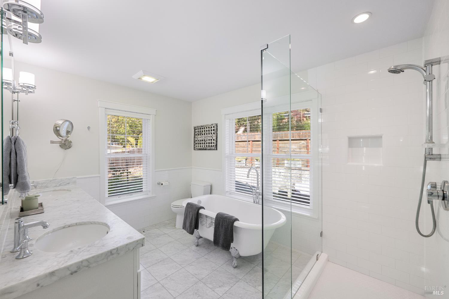 4920 Warm Springs Road Glen Ellen, CA 95442 - Photo 15 of 50 Luxe primary suite bath with walk-in shower, soaking tub and dual vanity.