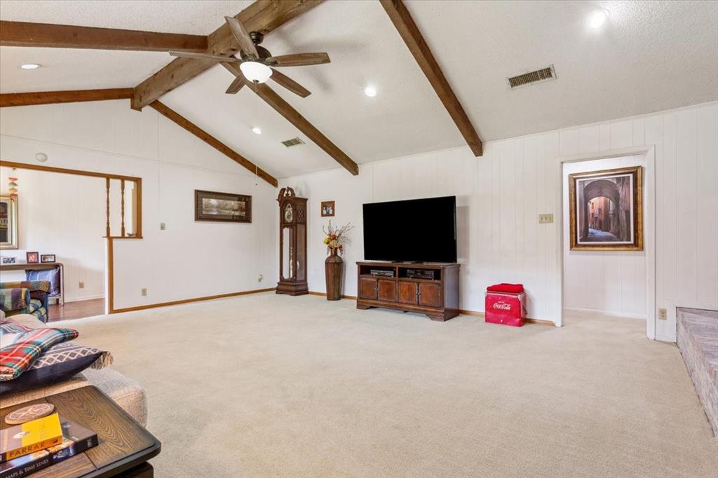 221 County Road 157 Riesel, TX 76682 - Photo 7 of 30 Carpeted living room with a ceiling fan, recessed lighting, and baseboards