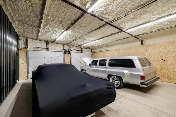 a view of a garage with furniture