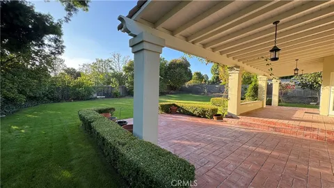 a view of a porch with garden
