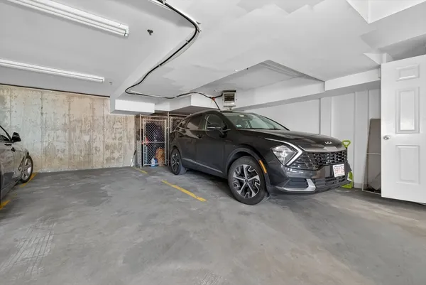 a car parked in a garage