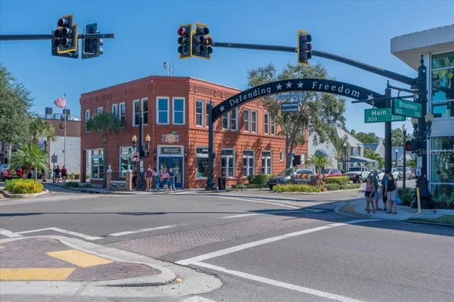 a front view of a building with street view