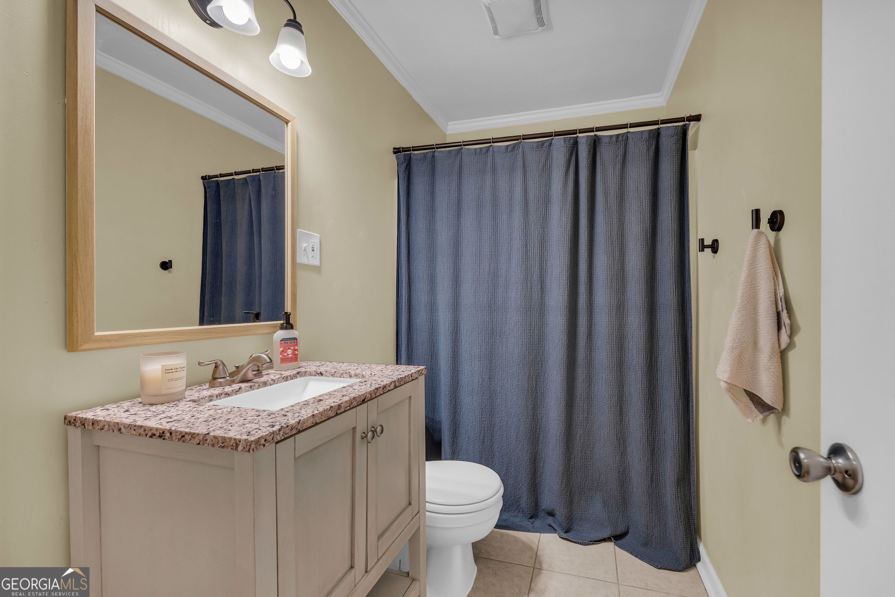 1168 Rosedale Street Toccoa, GA 30577 - Photo 16 of 23 a bathroom with a granite countertop sink toilet and mirror