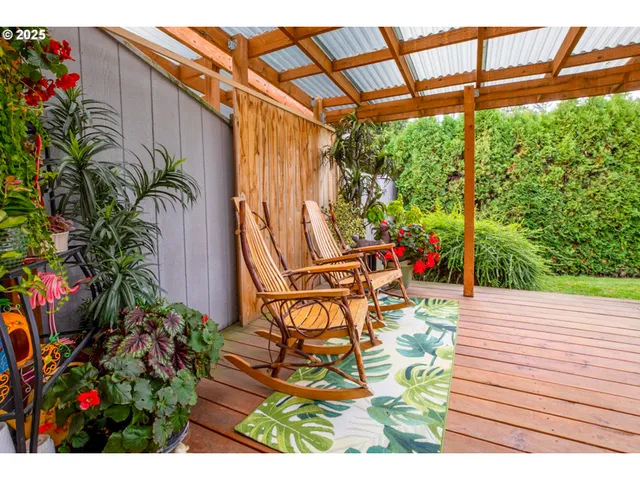 a view of an outdoor space with seating