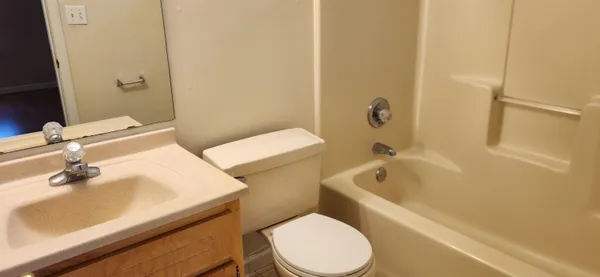 a bathroom with a sink a toilet and bathtub