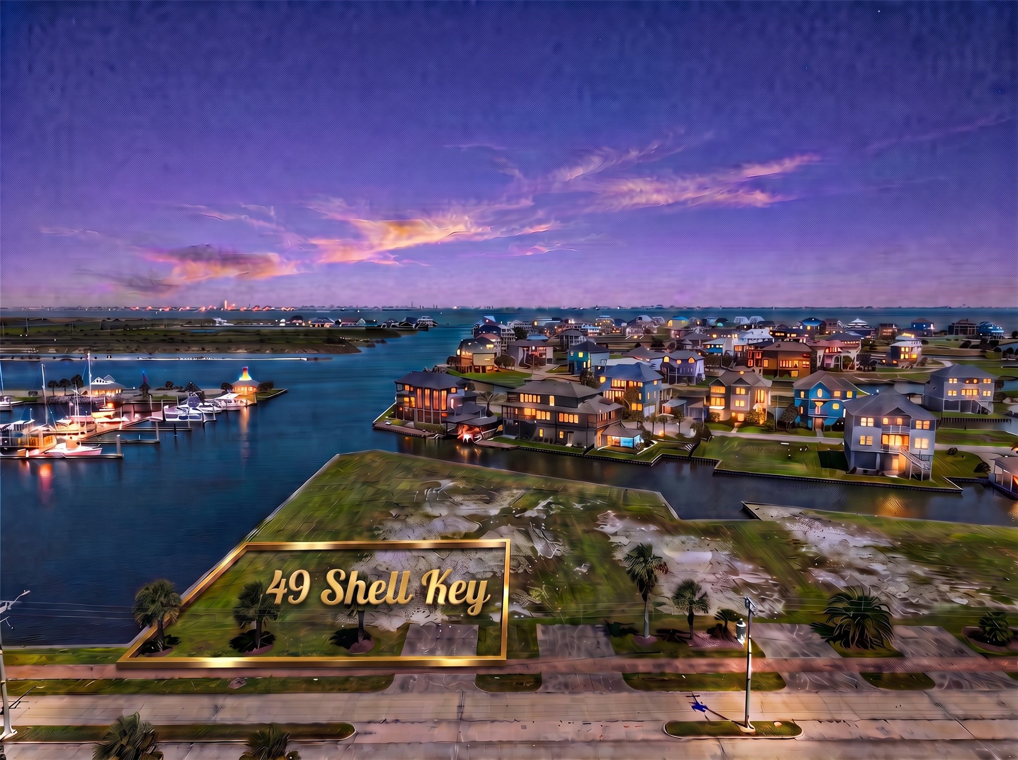 49 Shell Key Hitchcock, TX 77563 - Photo 1 of 33 49 Shell Key is situated just 600 yards from the Intracoastal Waterway in the Harborwalk community. It is the only corner lot with direct views of the main channel, wetlands, and marina, as well as evening views of Moody Gardens lights.