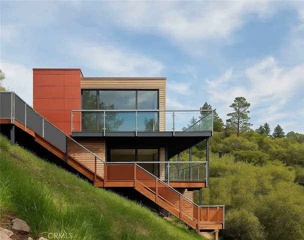 a view of a backyard with chairs