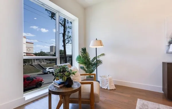 a room with furniture and a potted plant