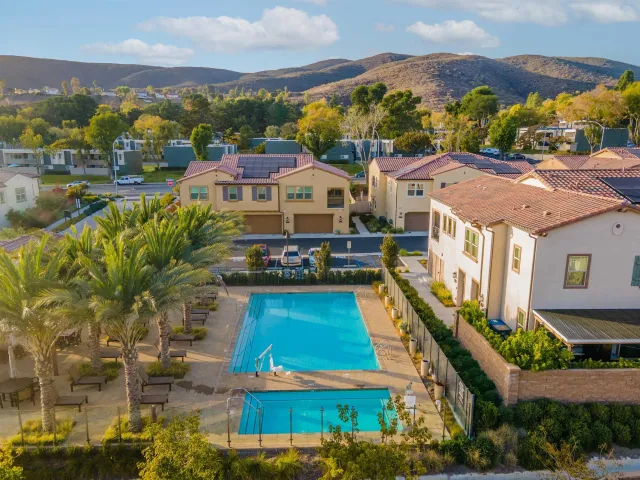 swimming pool view with seating space