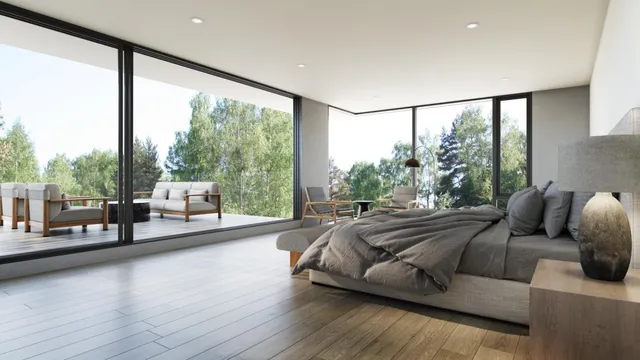 a room with gym equipment and a large window