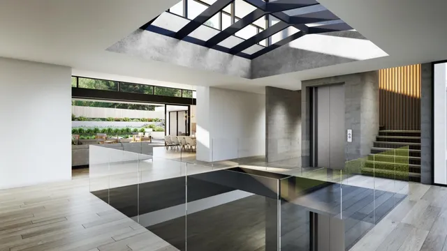 a view of swimming pool with seating space