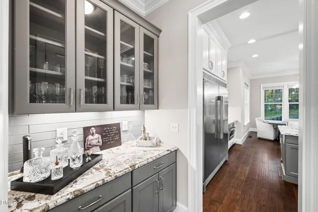 a view of a fireplace in the room