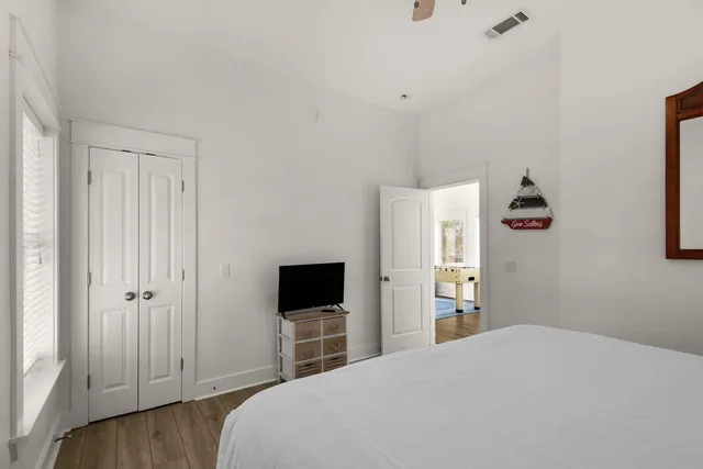 a view of a brick building from a balcony