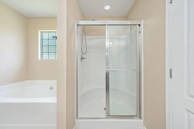 a bathroom with a bathtub