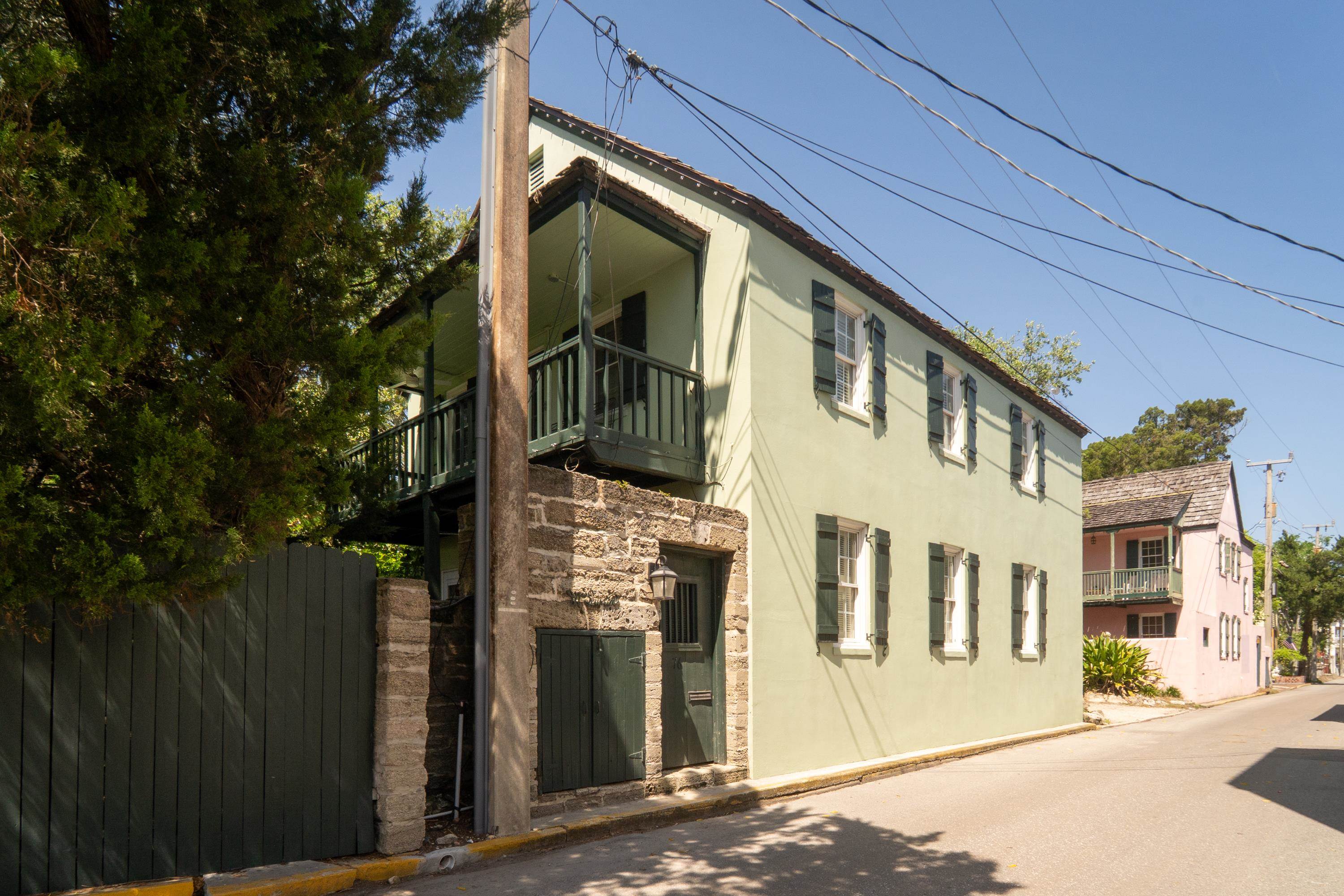 a front view of a building with a street