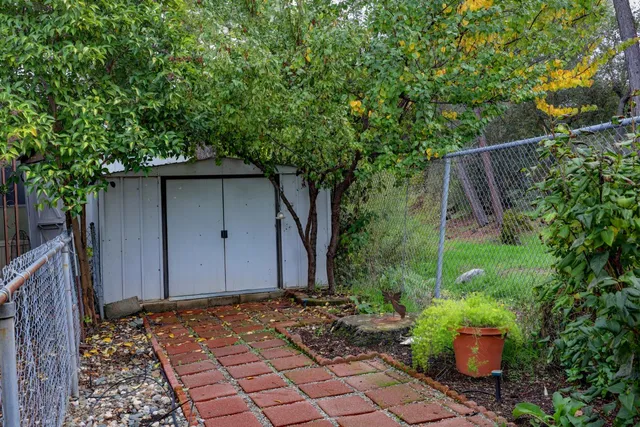 an outdoor view with patio