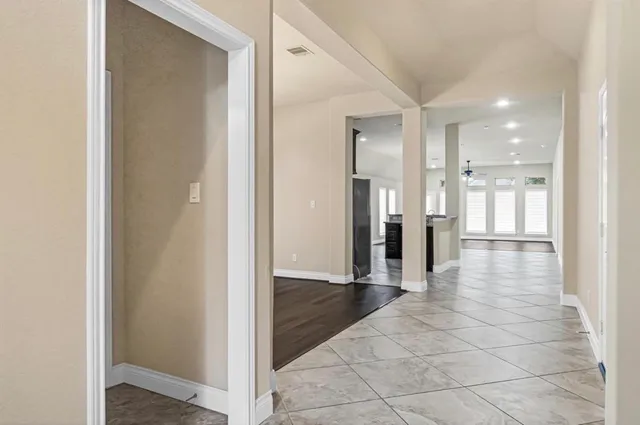 a view of a hallway with a view of a hallway