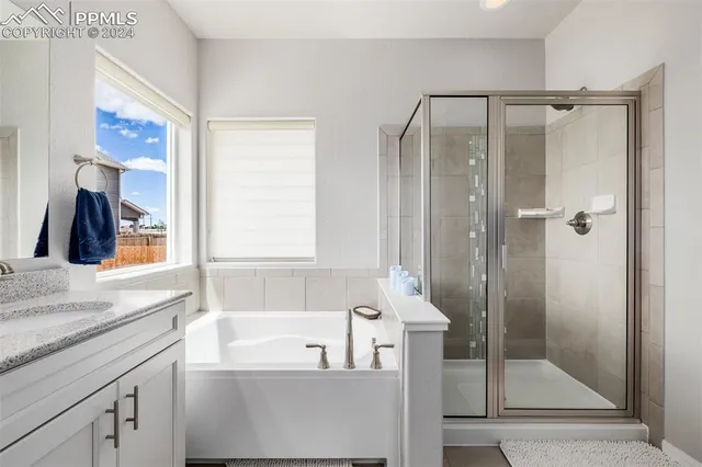 a bathroom with a bathtub and a shower