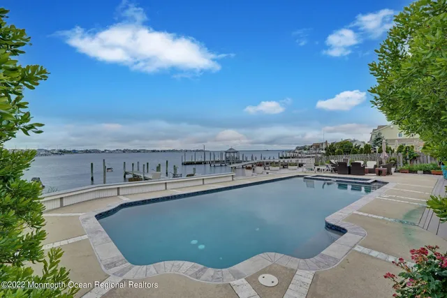 a view of a lake with a terrace