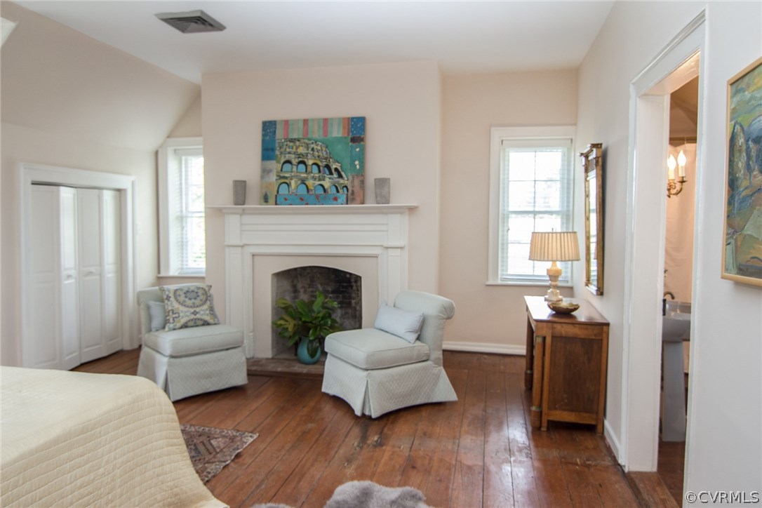 2328 Stormont Road Saluda, VA 23149 - Photo 31 of 49 Master bedroom fireplace and pine plank floors. Tw