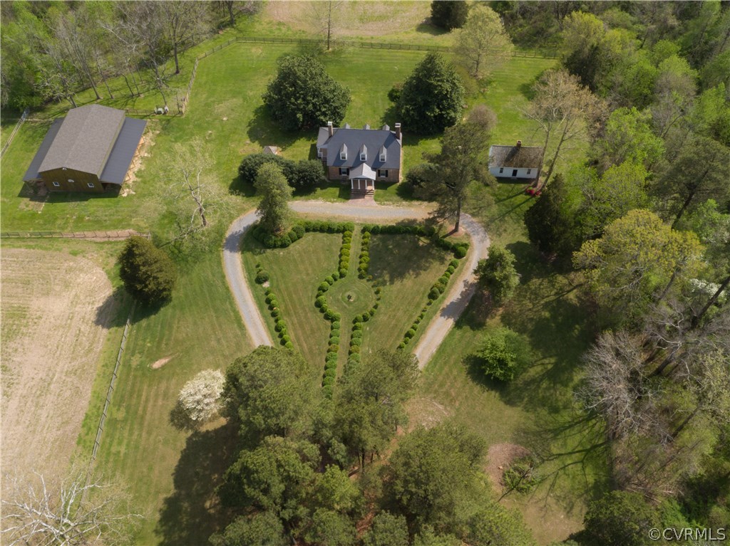 Barn, house and old school house with boxwood gard