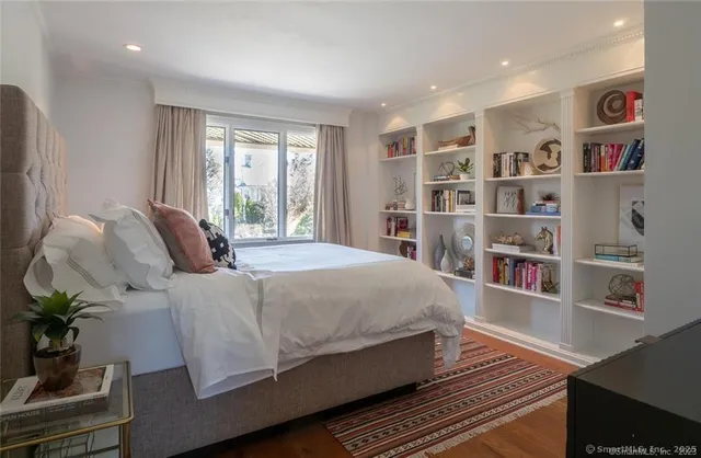 a view of a garden with a flower garden