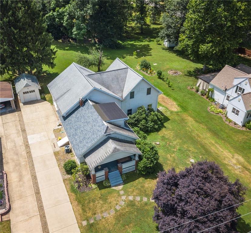 This air shot shows the wonderful addition to the original craftsman home.