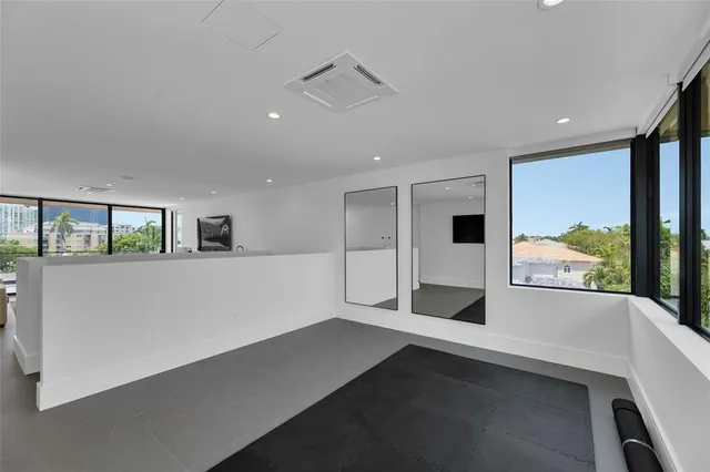 a living room with furniture and a floor to ceiling window
