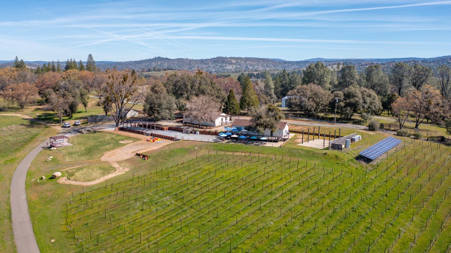 Undisclosed Address Somerset, CA 95684 - Photo 84 of 90 a view of a swimming pool with a bench and trees in the background
